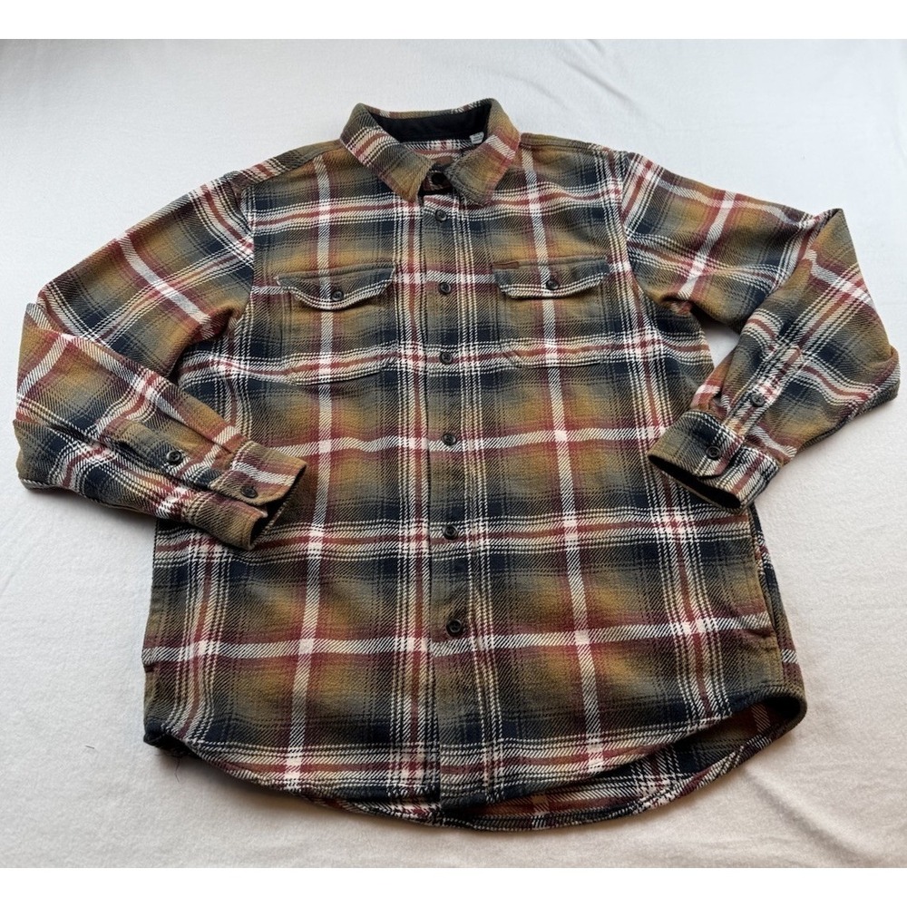 Orvis Mens Flannel Shacket Size M Brown Plaid Heavy Cotton Hiking Outdoors